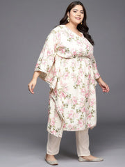 Off White Plus Size Floral Printed Kaftan Kurta-AP-AHKFCRDP-6062