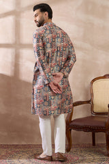 Multi Silk Blend Printed Mandarin Collar Straight Kurta With Trouser MKSET2001