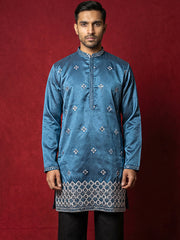 Silk Blend Embroidered Kurta for Men ( 65KO 5598Peacock ) [FF] [G-4]