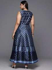 Blue Plus Size Printed Wrap Maxi Dress-AP-AHEDPSDP-194-FF