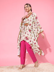 Beige Floral Printed Kaftan Kurta-AHKFCRDP-6075-FF
