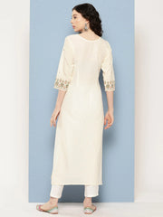 Off White Floral Printed Pure Cotton Kurta-AHKUCOKHGL-998