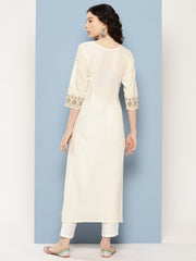 Off White Floral Printed Pure Cotton Kurta-AHKUCOKHGL-998