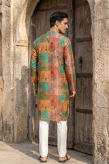 Multi Silk Blend Printed Straight Kurta With Trousers MKSET2077