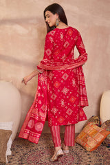 Pink Silk Blend Printed Ethnic Motifs Straight Kurta Set PKSKD3229