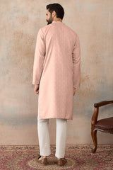 Peach Linen Blend Geometric Woven Design Kurta MKU2364