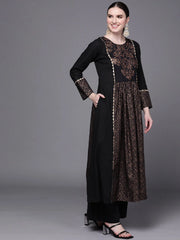 Black Floral Printed Pure Cotton Kurta with Palazzos-AHKUPZ-COMBO-550-FF