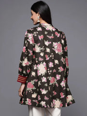 Black Floral Print Tunic-AHTUCRDP-8113