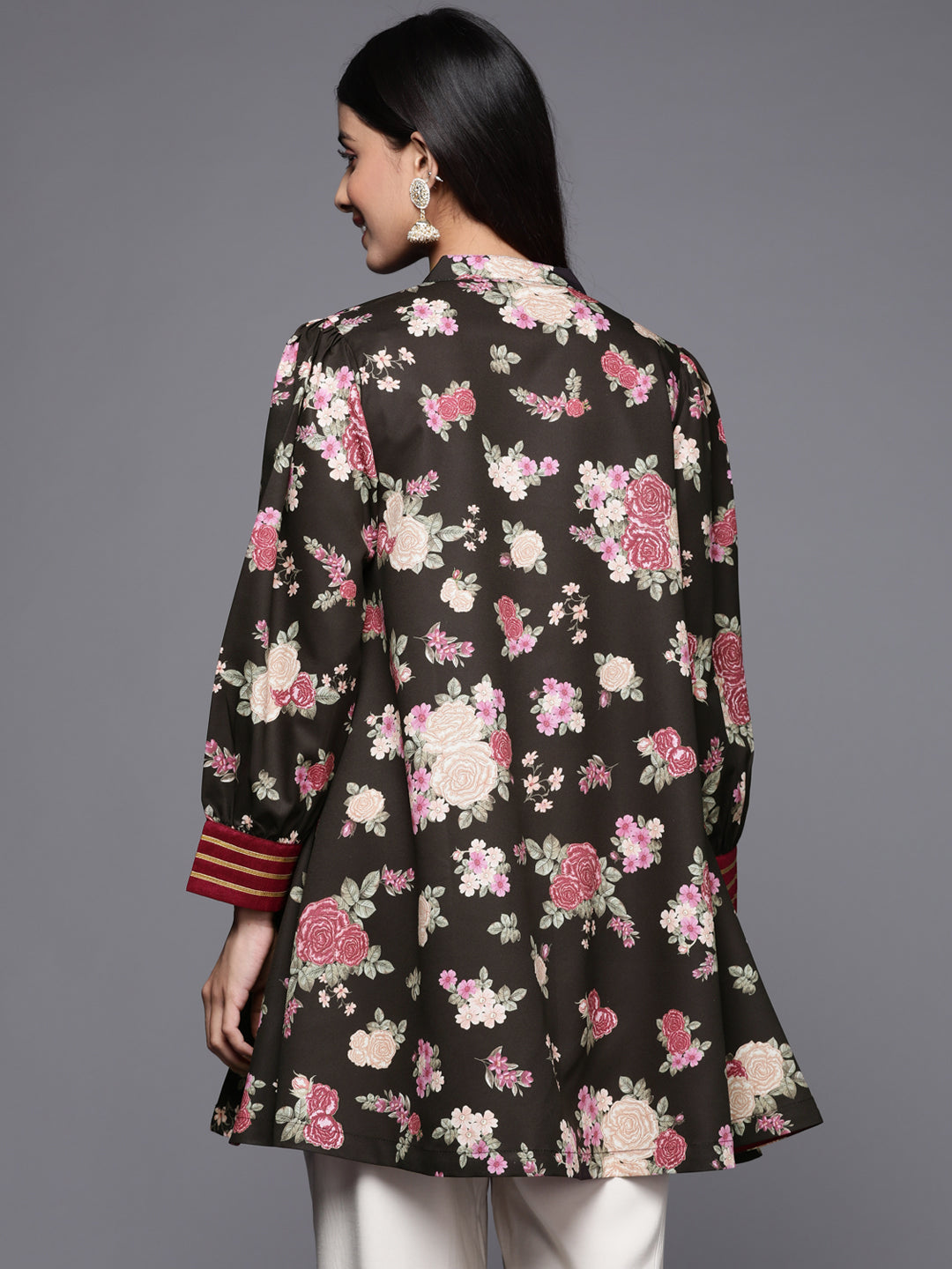 Black Floral Print Tunic Top - Stylish Indian Kurta for Women
