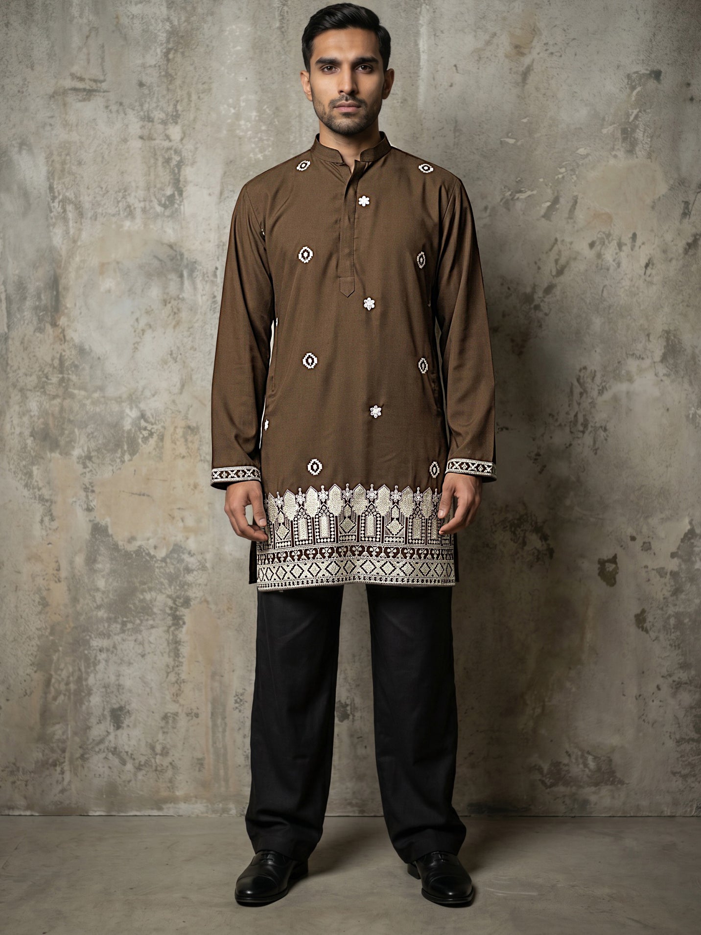 DesiQlo Men Printed Kurta Pyjama Set - Brown