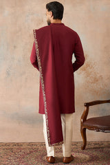 Maroon Silk Blend Solid Embroidered Kurta With Dupatta MKUD1036