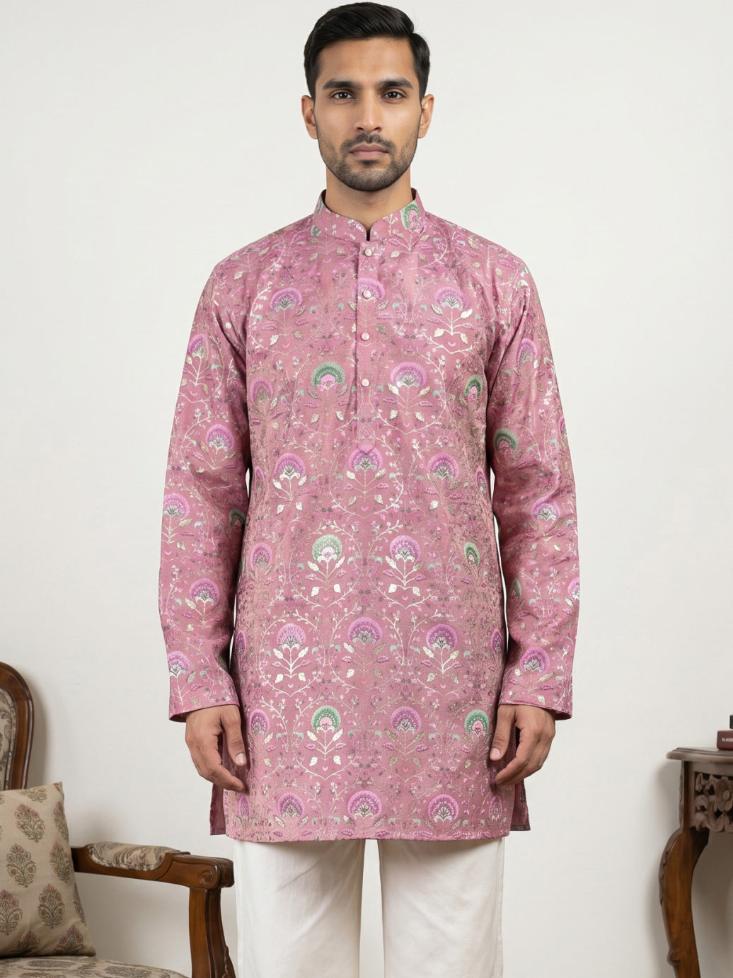 DesiQlo Men Printed Kurta Only - Purple - 65KO_5587Purple_S