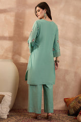 Blue Pure Cotton Embroidered Straight Coord Sets VCORD1136
