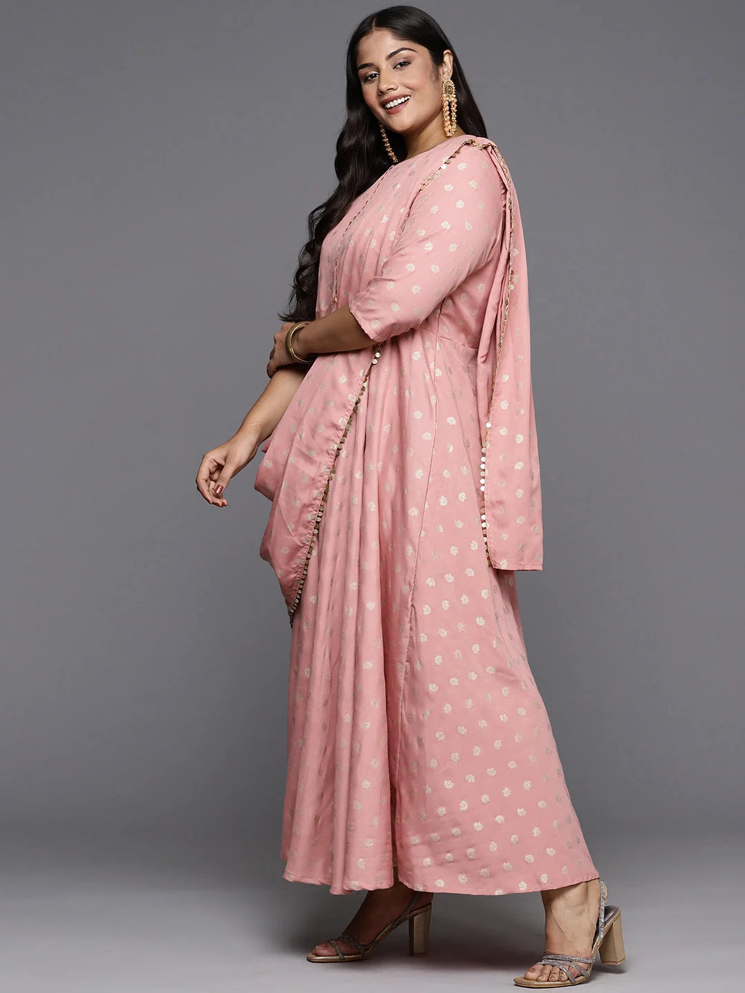 Pink Plus Size A-Line Maxi Dress | Anarkali Kurti for Women