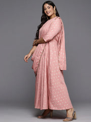 Pink Printed Plus Size A-Line Maxi Dress with Dupatta-AP-AHEDPRGP-846