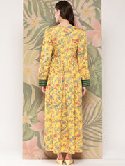 Yellow Floral Printed Tie-Ups Empire Ethnic Dress-AHEDCRDP-157-ICH