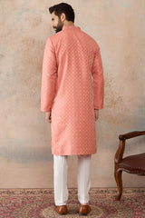 Coral Jacquard Ethnic Motifs Embroidered Kurta MKU2491