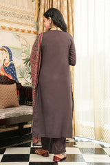 Grey Cotton Blend Ajrakh Printed Straight Kurta Trousers With Dupatta PKSKD3065
