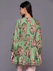 Green & Pink Floral Printed Tunic-AHTUCRDP-8166
