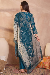 Blue Cotton Blend Floral Printed Straight Kurta Set VKSKD2425