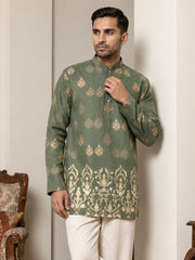 Men's Cotton Blend Printed Kurta ( 65KO 5590Olive ) [FF] [D-1]