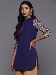 Navy Blue & Gold Toned Printed Pure Cotton Tunic-AHTUCHDP-8173