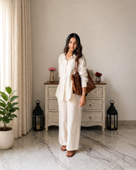 Stylum Women's White Solid Rayon Slub Co-Ord Set (CSOFFWHITESIDAN)
