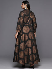 Black & Copper Printed Plus Size A-line Maxi Dress-AP-AHEDCRFP-900