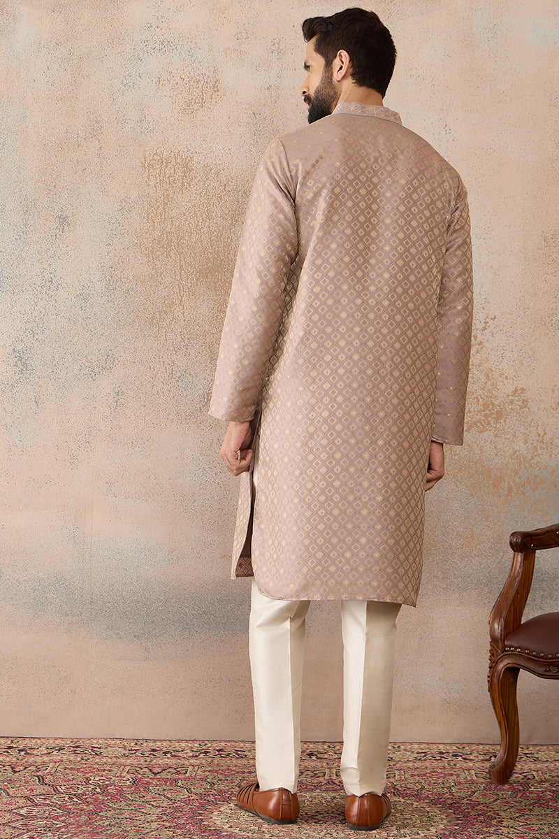 Taupe Jacquard Ethnic Motifs Embroidered Kurta MKU2324