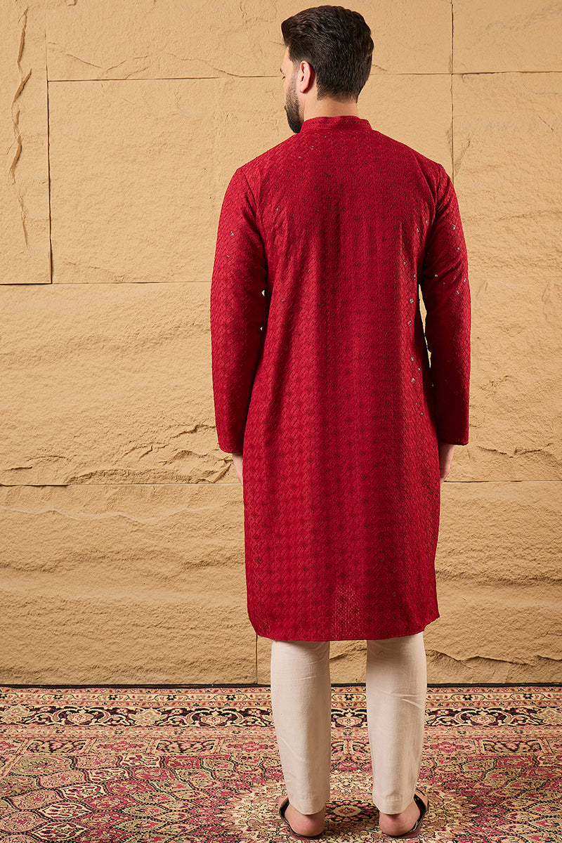 Maroon Rayon Blend Solid Embroidered Straight Kurta MKU1213