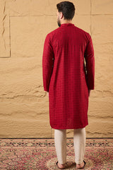 Maroon Rayon Blend Solid Embroidered Straight Kurta MKU1213