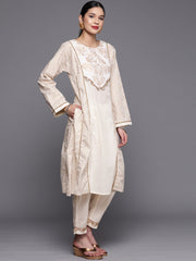 Off White Pure Cotton Printed Kurta Pant Set-AHKUPN-COMBO-503