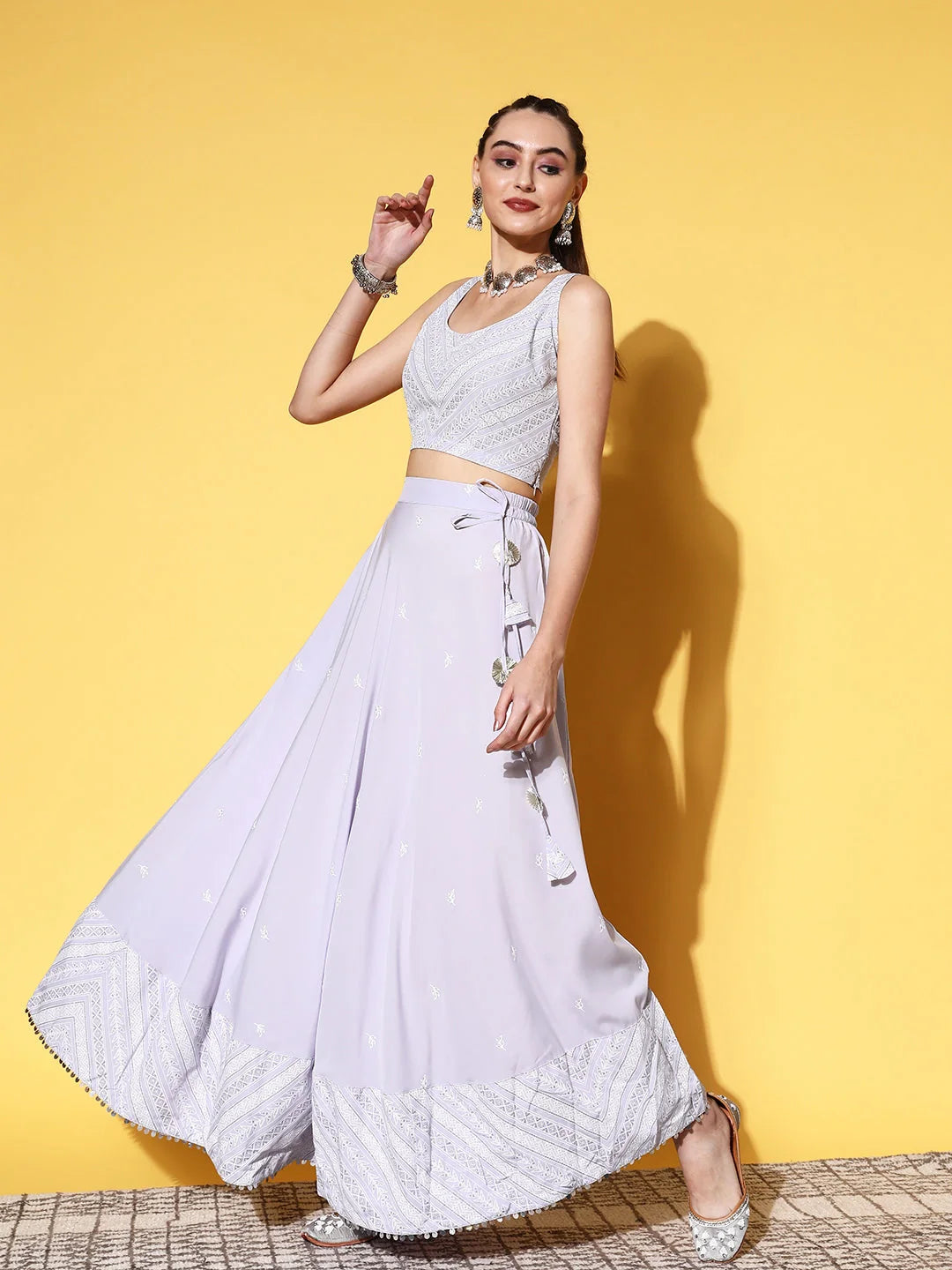 Blue & White Printed Lehenga Choli for Women | Party Wear