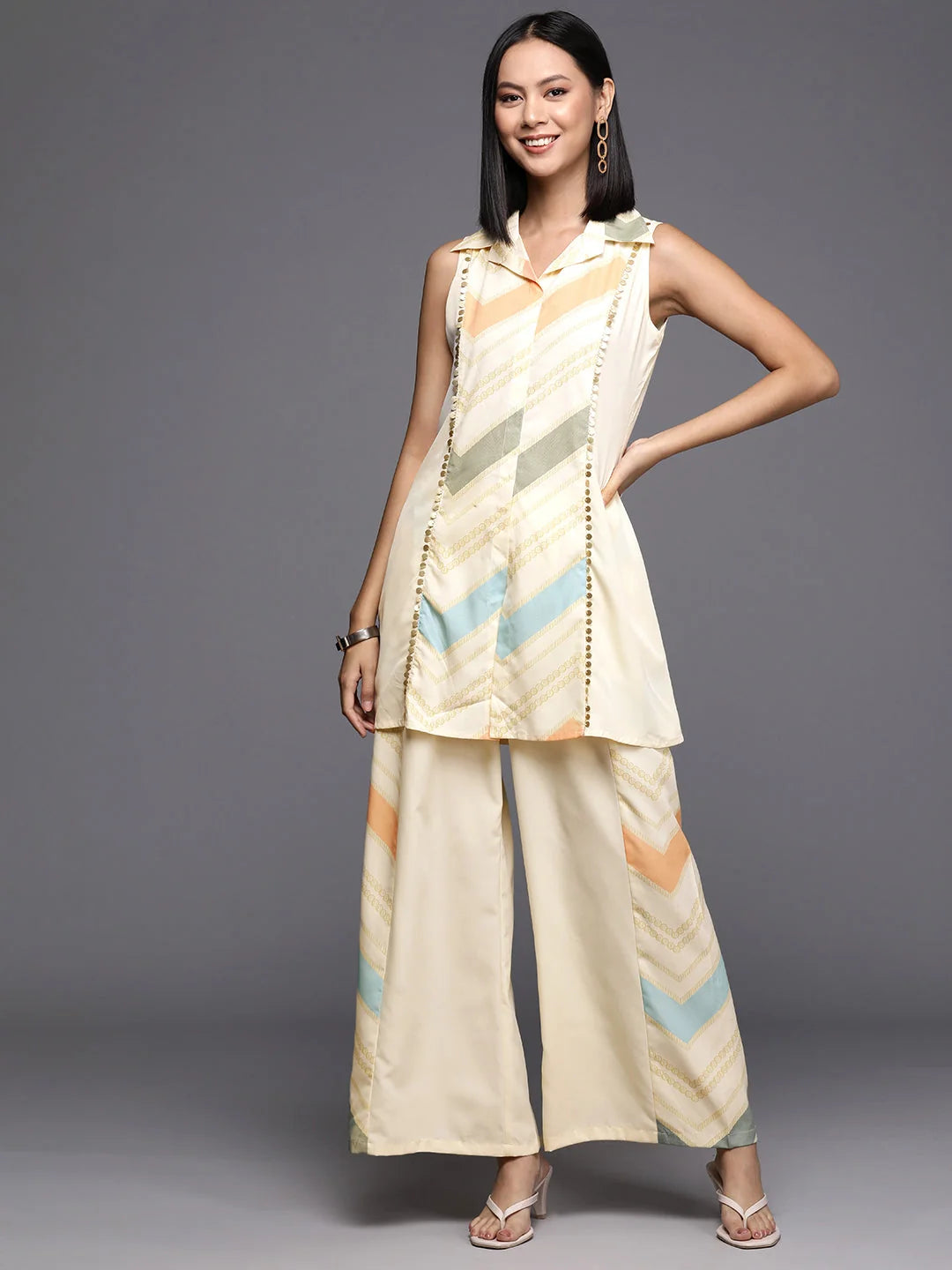 Off White Printed Tunic with Palazzos-AHTUPZ-COMBO-776