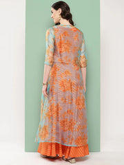 Orange Striped Ethnic Co-Ords with Shrug-AHTPSKJK-COMBO-314-ICH