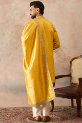 Yellow Silk Blend Embroidered Ethnic Kurta with Dupatta MKUD1023
