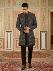Men Black Embroidered Indo-Western Set ( 50JIND 124Black S )
