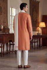 Peach Vartican Solid Embroidered Straight Kurta Sets MKPD1935