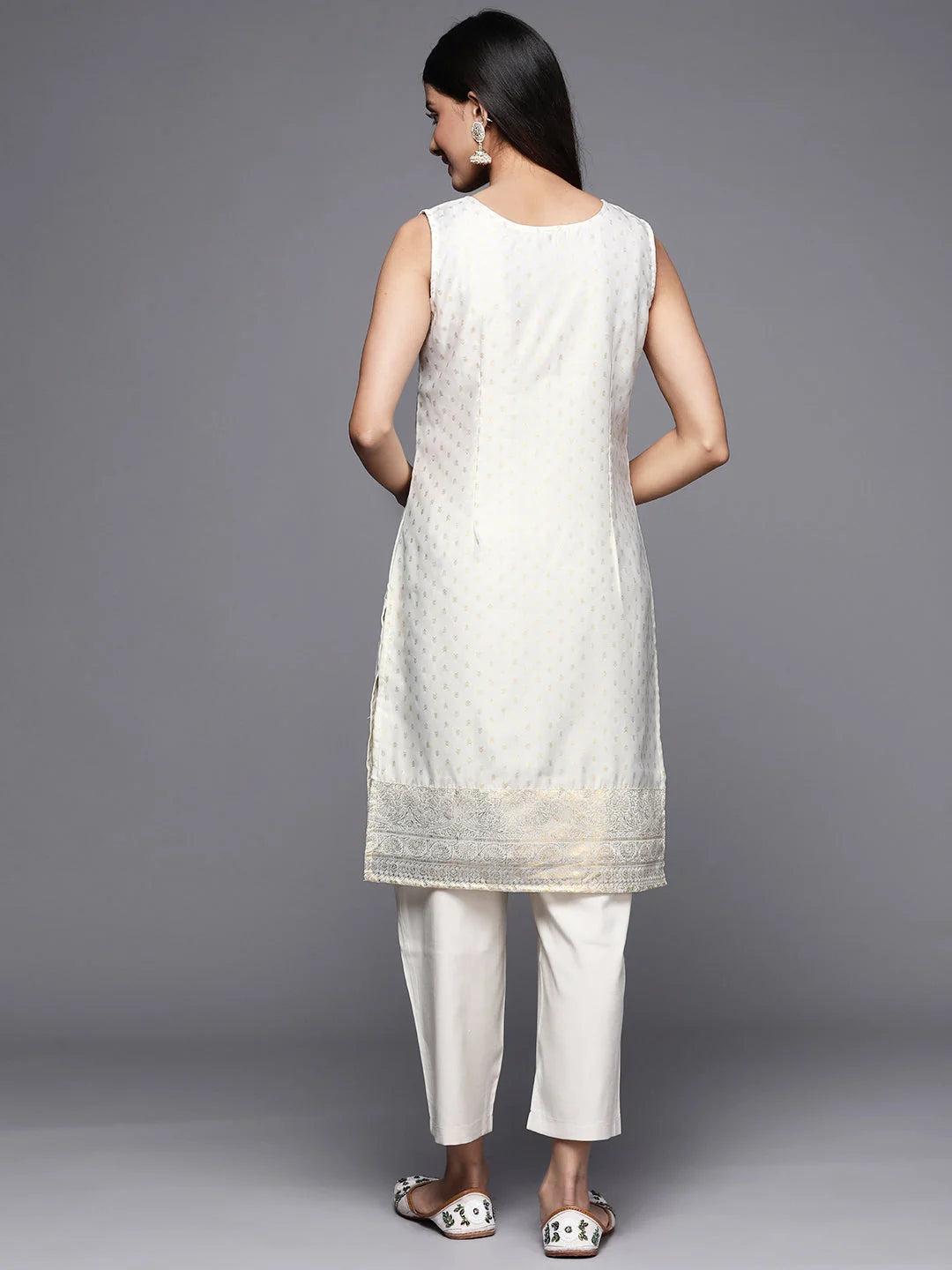 Off White & Gold Printed Indian Kurta | Elegant Ladies Kurti