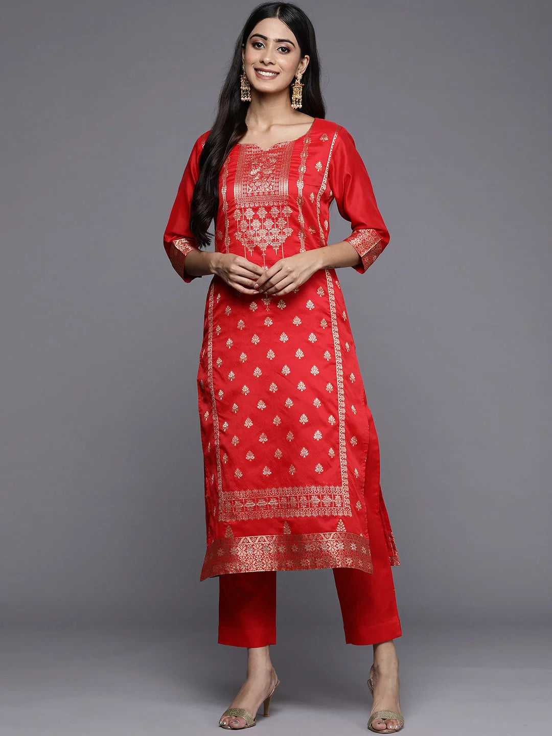 Red Woven Design Women's Kurta Sets | Indian Kurta Sets