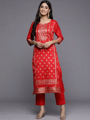 Red Woven Design Kurta with Trousers-AHKUPN-COMBO-563-SW-JCQ