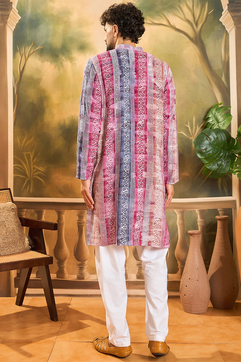 Multi Viscose Rayon Batik Embroidered Straight Kurta MKU1479