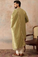 Green Zari Embroidered Silk Blend Kurta with Trousers & Dupatta MKPD1046