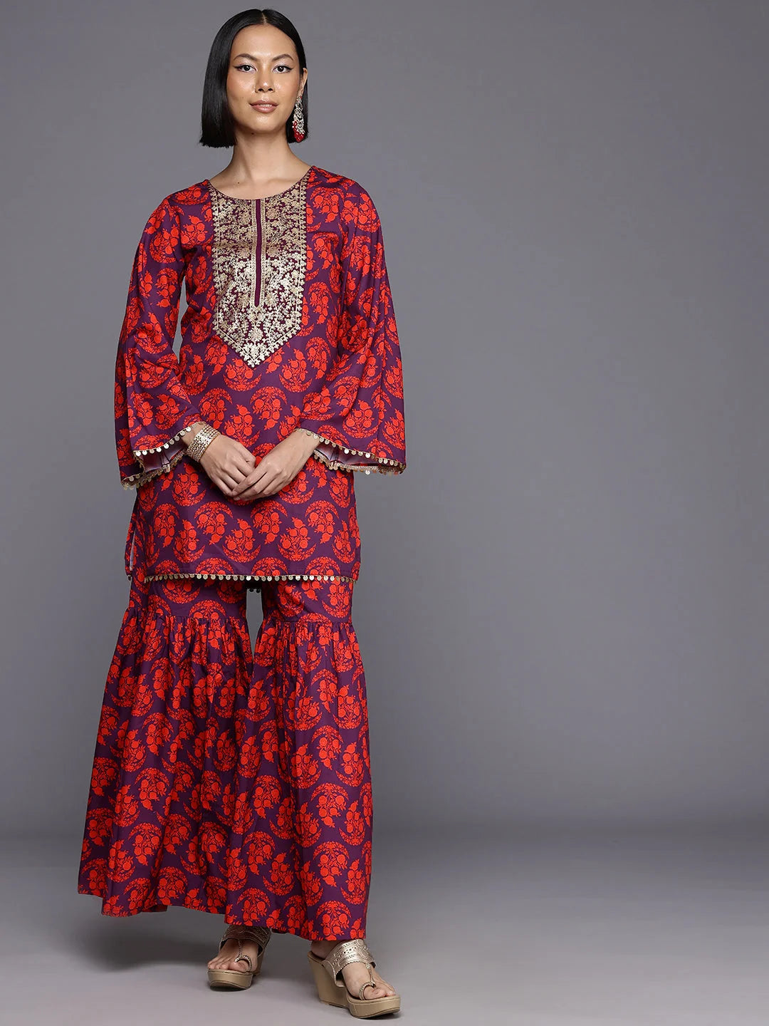 Floral Kurti Sharara Set - Elegant Two Piece Sets For Women