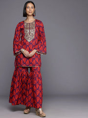 Floral Printed Pleated Kurti with Sharara-AHTUSH-COMBO-874