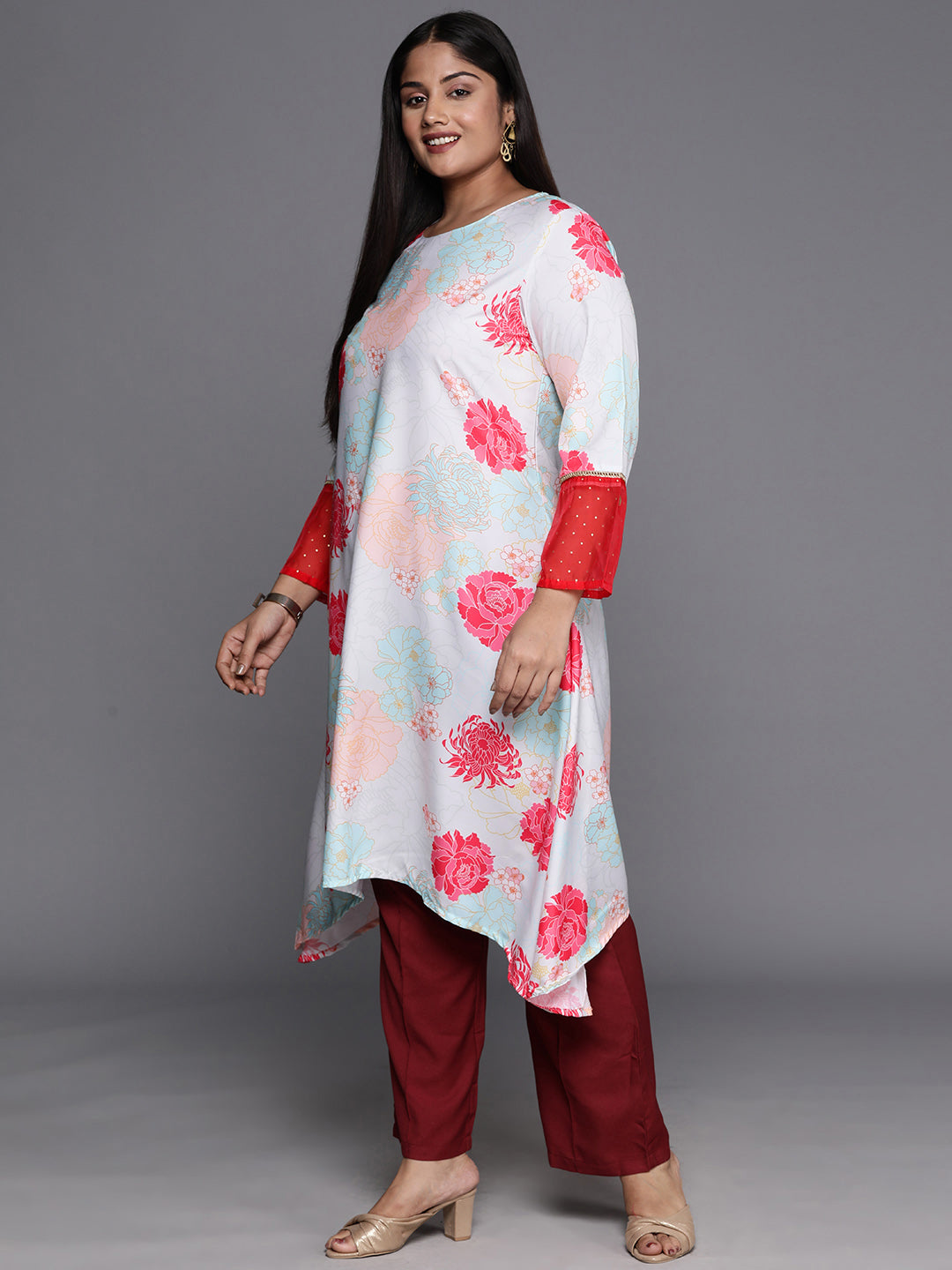 Plus Size Sea Green Floral Kurta | Indian Kurtis for Women