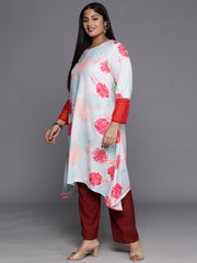 Sea Green & Red Plus Size Floral Printed Kurta-AP-AHKUCRDP-1047-ICH