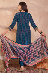 Blue Viscose Rayon Embroidered Kurta Trouser With Dupatta  HPKSKD2800