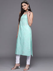 Blue Pure Cotton Printed Kurtas-AHKUCOPG-969