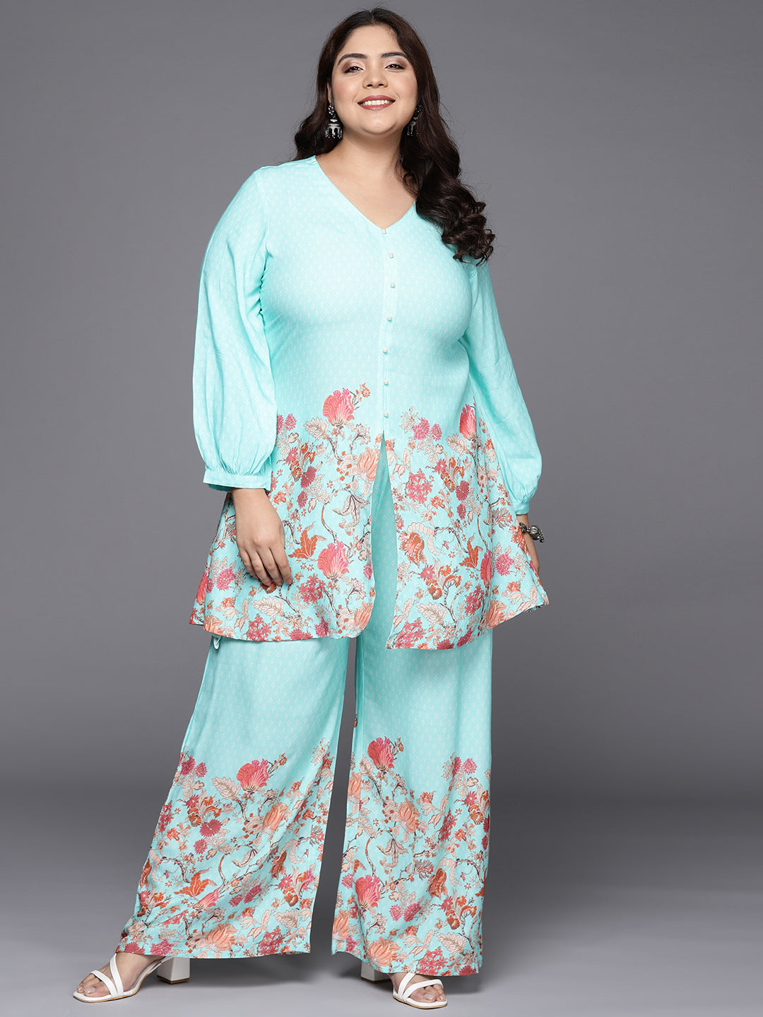 Red & White Printed Cotton Plus Size Co Ord Sets For Women